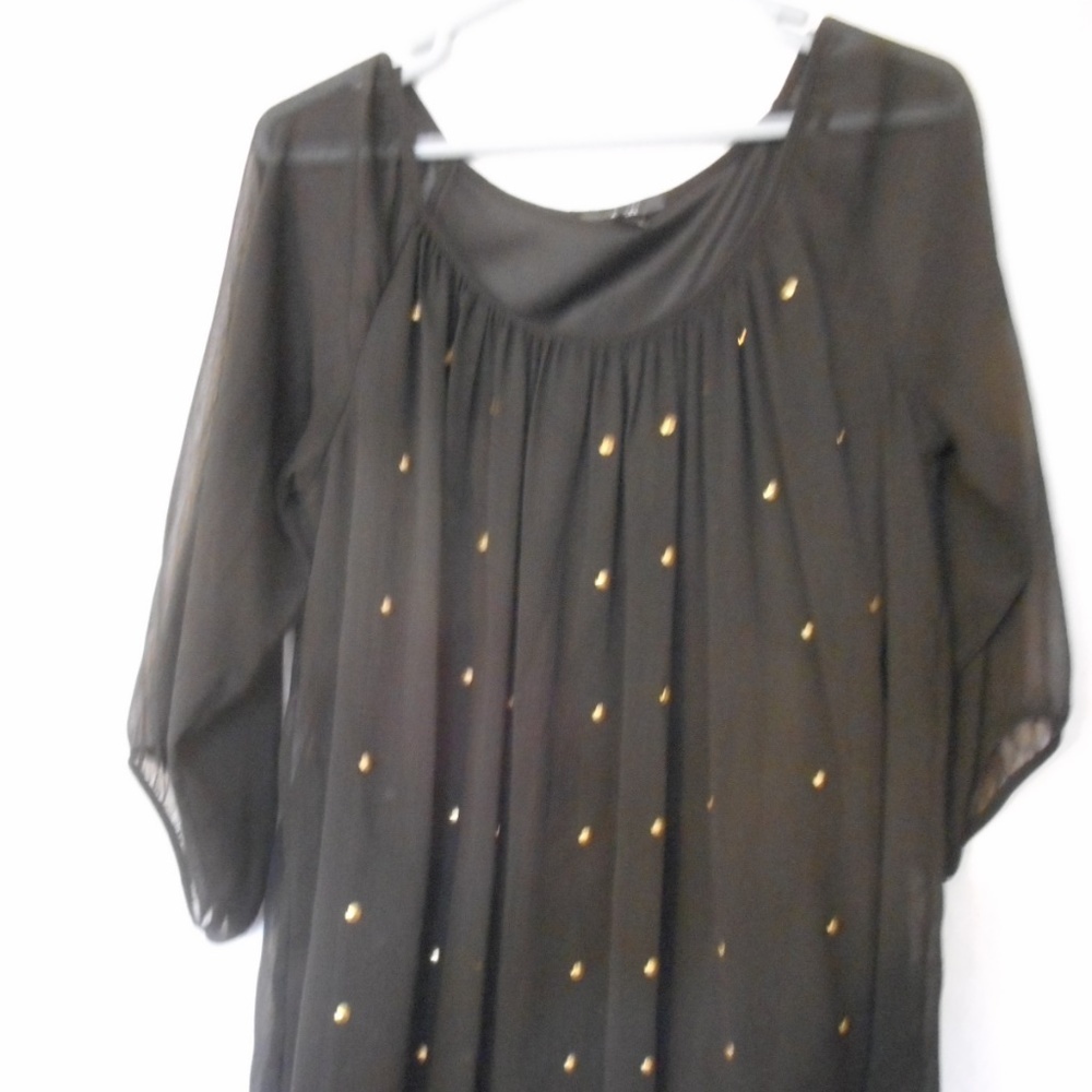 AGB Sz M Sheer Black Gold accents Blouse - Picture 1 of 8